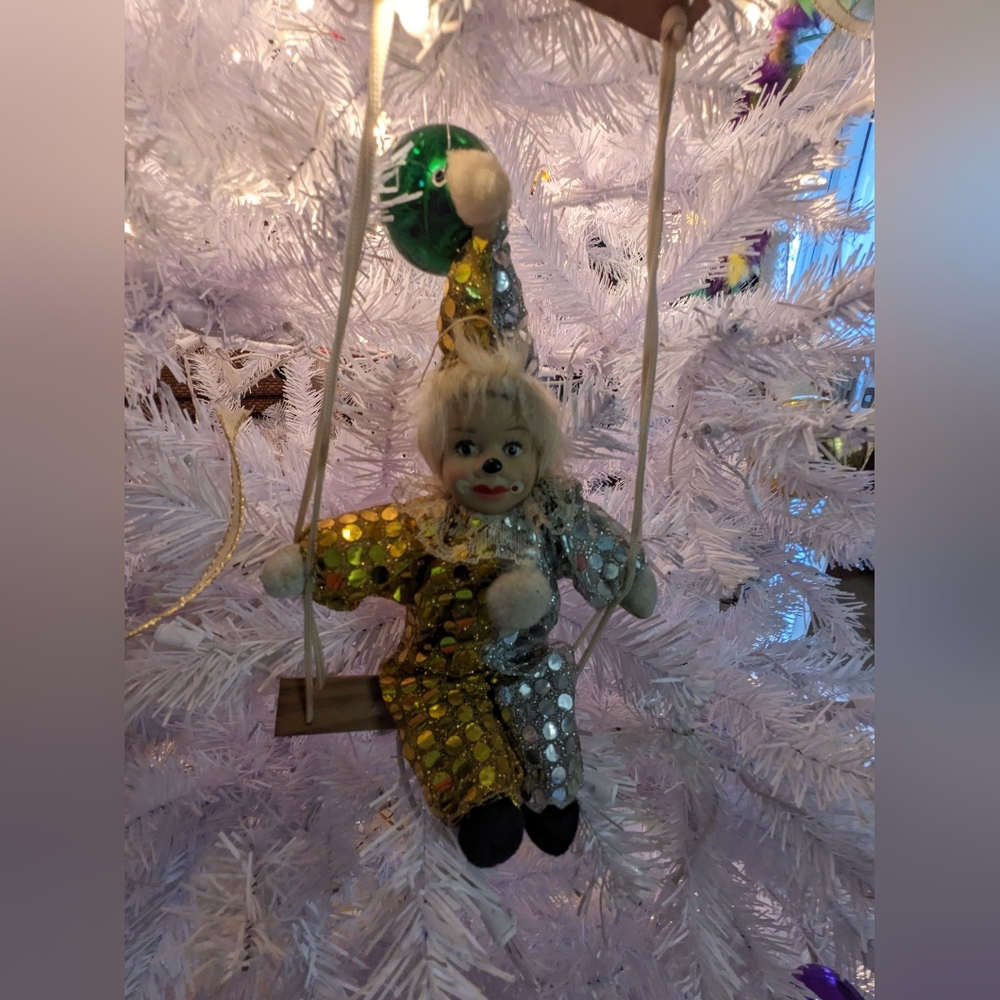 Sequin Clown Ornament On Swing